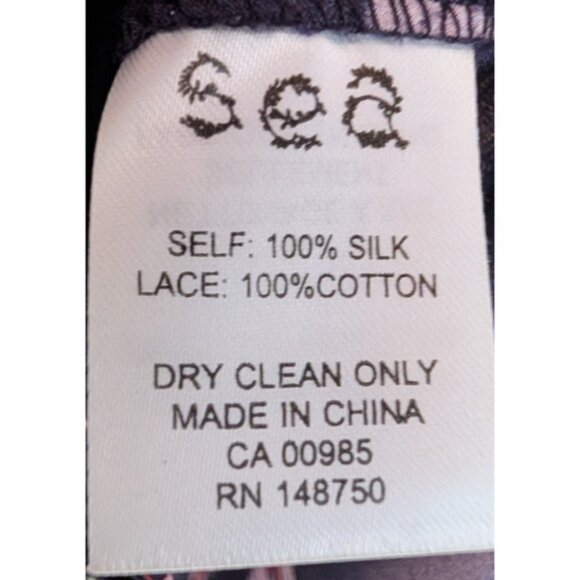 Sea New York Navy Silk Floral Lace Panel Button Up Coquette Blouse Size 2 - Picture 8 of 9